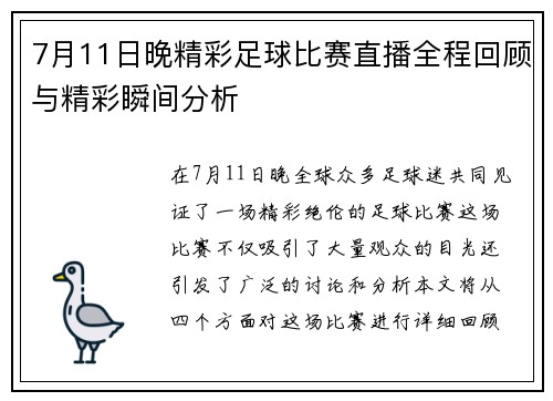 7月11日晚精彩足球比赛直播全程回顾与精彩瞬间分析